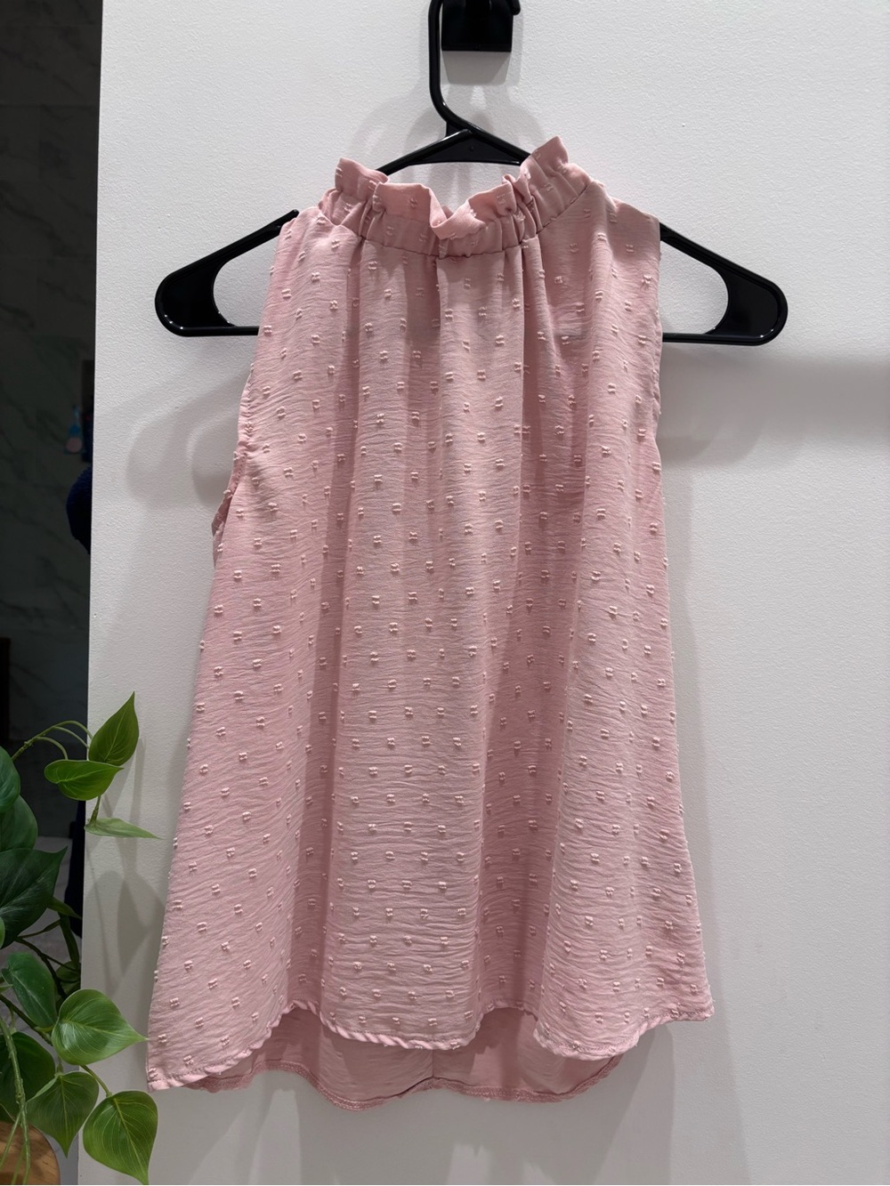 SHEIN Dusty Pink Swiss Dot Ruffle-Neck Camisole